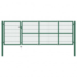 Porta de vedação de jardim com postes de aço verde 350x100 cm D