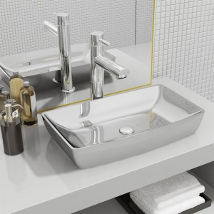 Lavabo 71x38x13.5 cm cerâmica prateada D