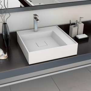 Lavabo 50x50x12,3 cm resina mineral/mármore branco D