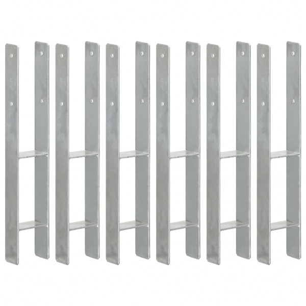 Anclajes de valla 6 uds acero galvanizado plateado 9x6x60 cm D