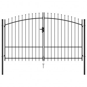 Cancela de valla doble puerta con puntas acero negro 3x2 m D