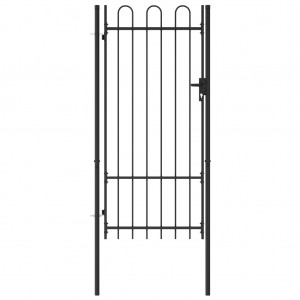 Cancela de valla con una puerta y arcos acero negro 1x2 m D