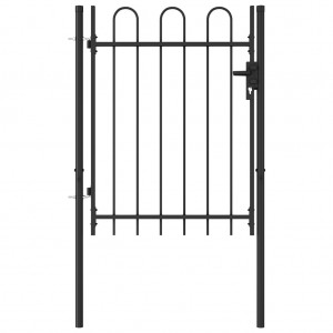 Cancela de valla con una puerta y arcos acero negro 1x1.2 m D