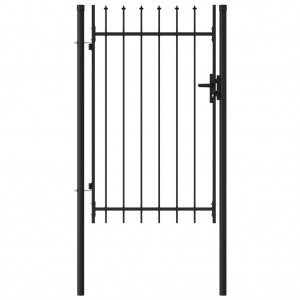 Cancela de valla con una puerta y puntas acero negro 1x1.5 m D