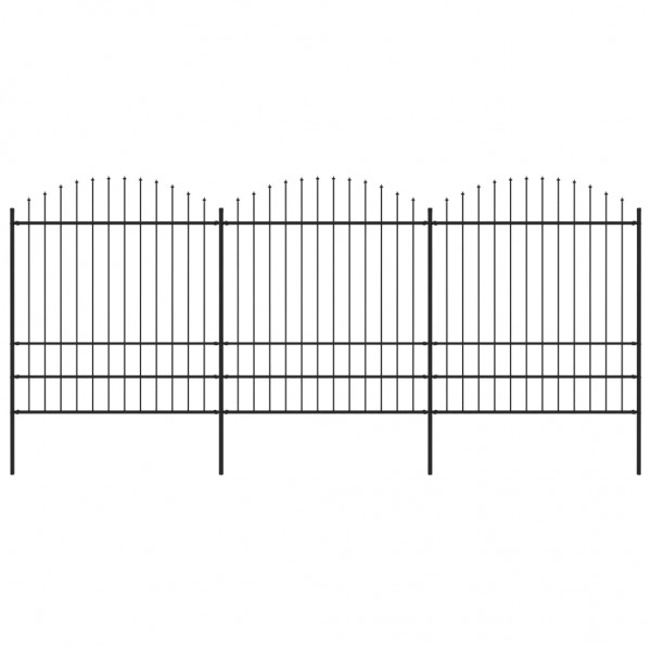 Valla de jardín con puntas de lanza acero negro (1.75-2)x5.1 m D