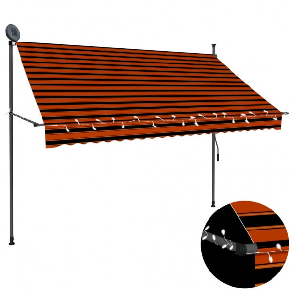Toldo manual retráctil con LED naranja y marrón 250 cm D