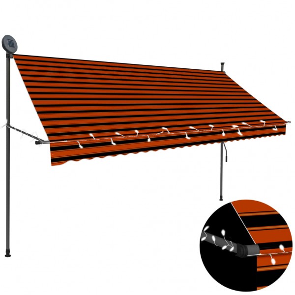 Toldo manual retráctil con LED naranja y marrón 300 cm D