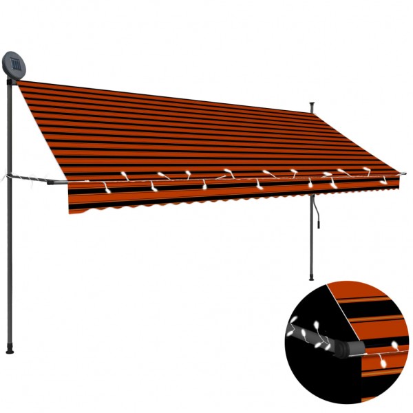 Toldo manual retráctil con LED naranja y marrón 350 cm D