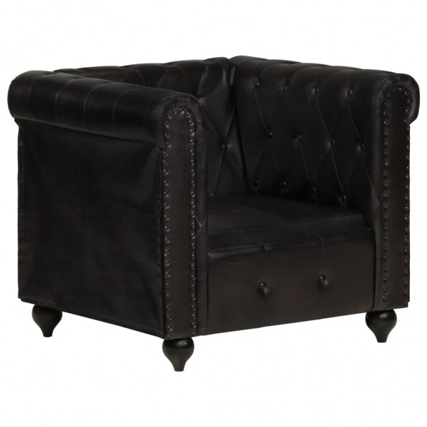 Assento Chesterfield de couro preto autêntico D