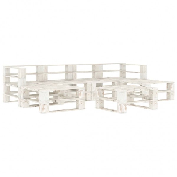 Juego de muebles de palés para jardín 7 piezas madera blanco Juego de muebles de palés para jardín 7 piezas madera blanco D
