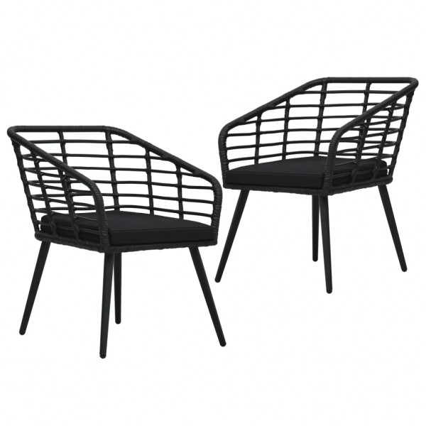 Cadeiras de jardim 2 unidades com almofadas de ratão sintético preto D