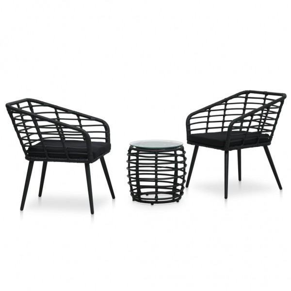 Set de mesa y sillas de jardín 3 piezas ratán sintético negro D