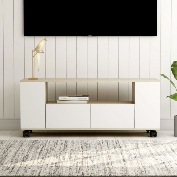 Mueble de TV madera contrachapada blanco y roble 120x35x43 cm D