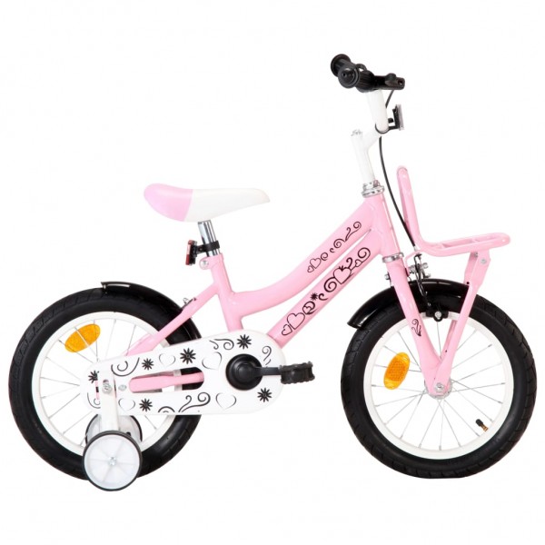 Bicicleta niños y portaequipajes delantero 14 blanca y rosa D