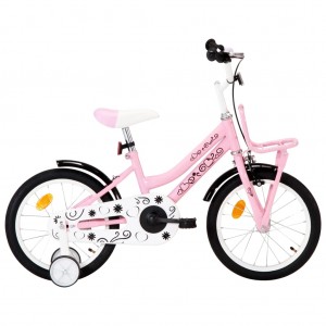 Bicicleta niños con portaequipajes delantero 16 blanco y rosa D