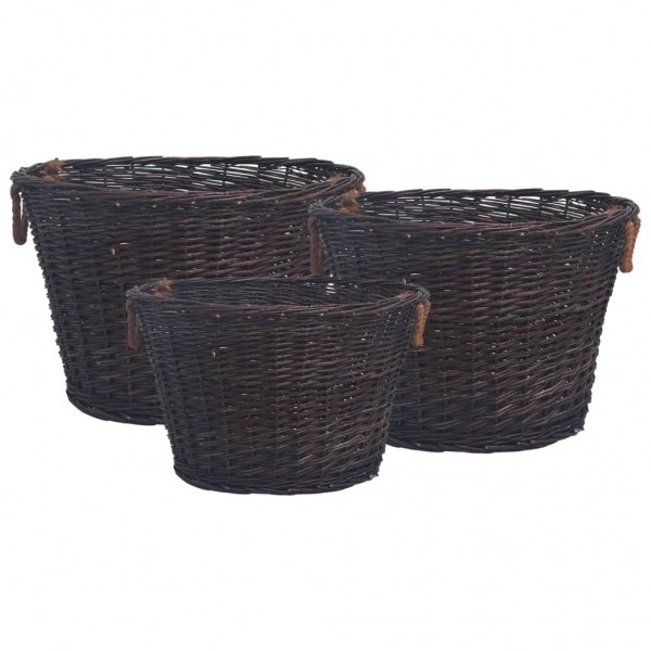 Set de cestas apilables para leña 3 uds sauce marrón oscuro D