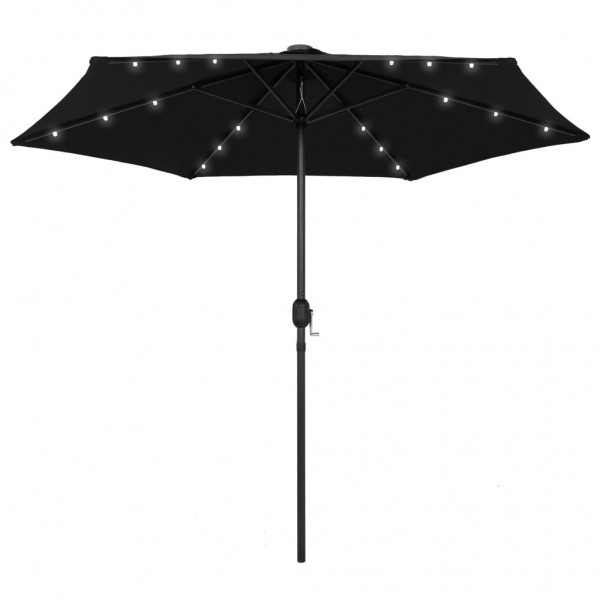 Guarda-chuva com luzes LED e pau de alumínio preto 270 cm D