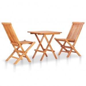 Mesa y sillas de jardín plegables 3 pzas madera maciza de teca D