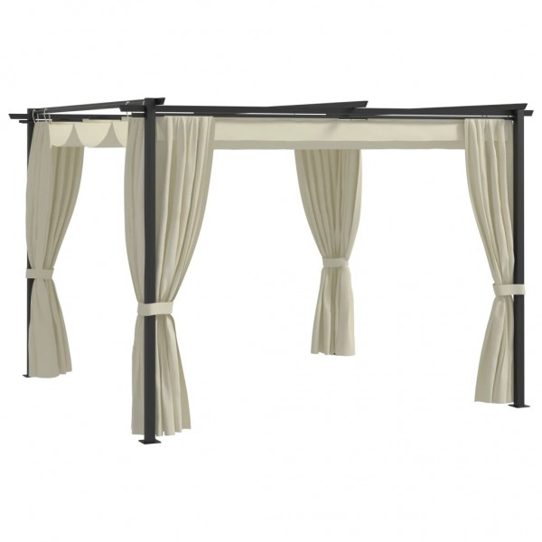 Cenador con cortinas acero color crema 3x3 m D