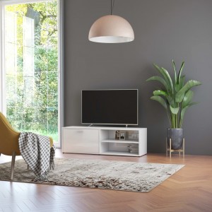 Mueble TV madera contrachapada blanco brillante 120x34x37 cm D