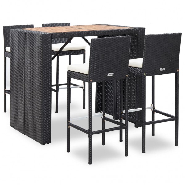Mesa e cadeiras bar jardim 5 pcs ratão sintético e madeira preta D