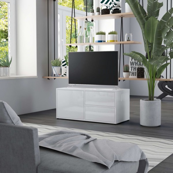 Mueble TV madera contrachapada blanco brillante 80x34x36 cm D