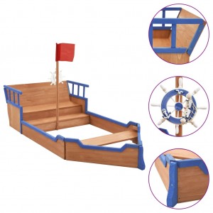 Arenero en forma de barco pirata madera de abeto 190x94.5x101cm D