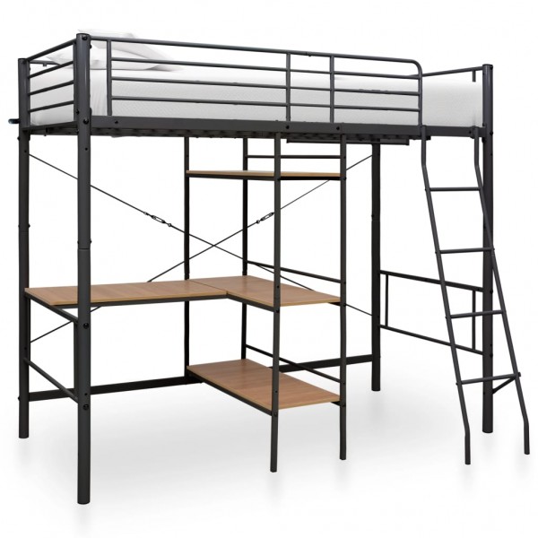 Estrutura de cama com mesa de metal preto 90x200 cm D