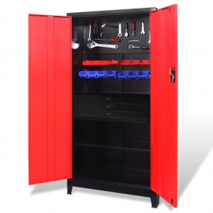 Armario de herramientas con baúl acero negro/rojo 90x40x180 cm D