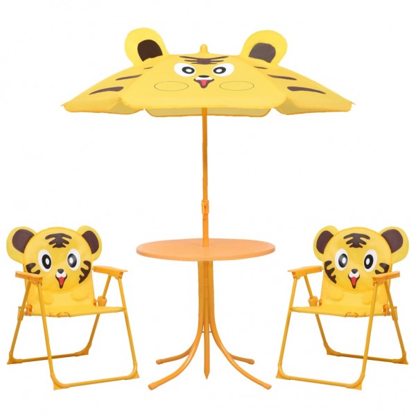 Mesa e cadeiras infantis de jardim 3 peças com guarda-chuva amarelo D