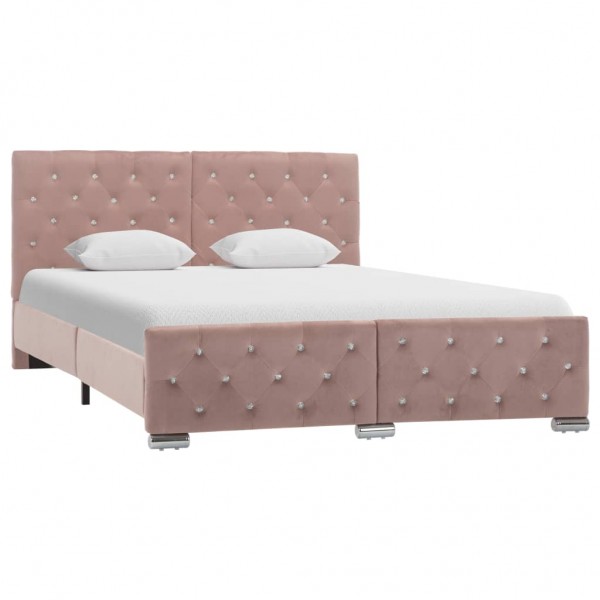 Estrutura de cama de veludo rosa 140x200 cm D