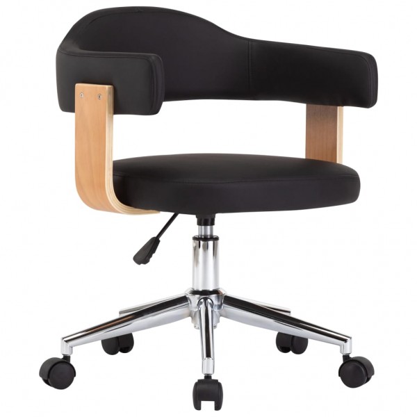 Silla de oficina giratoria madera curvada cuero sintético negro D