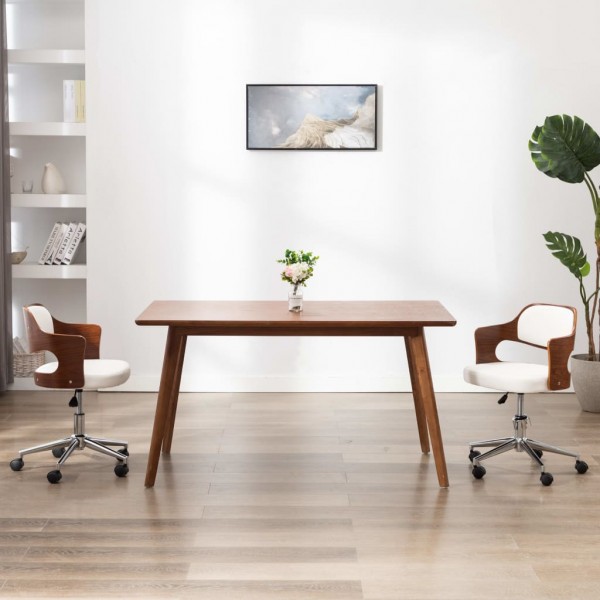 Cadeira de escritório giratória madeira curva couro sintético branco D