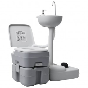 Set de lavabo con pedestal e inodoro portátil para camping gris D