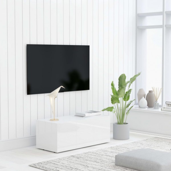 Mueble TV madera contrachapada blanco brillante 80x34x30 cm D