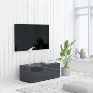 Mueble TV madera contrachapada gris brillante 80x34x30 cm D