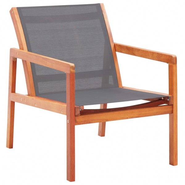 Cadeira de jardim de madeira maciça de eucalipto e textilene cinza D