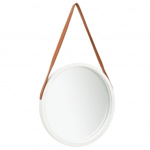 Espejo de pared con correa blanco 50 cm D