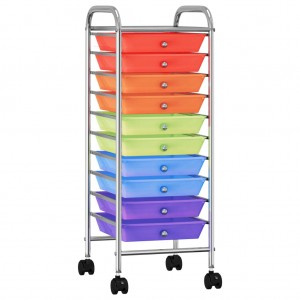 Carrinho de armazenamento portátil 10 caixotes de plástico multicolor D