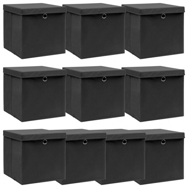 Caixas de armazenamento com tampas de 10 x tela preta 32 x 32 x 32 cm D