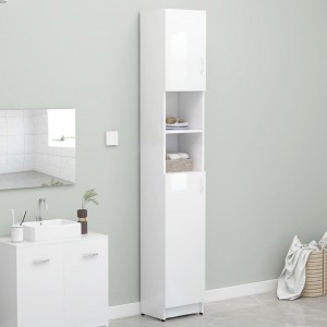 Armario baño madera contrachapada blanco brillo 32x25.5x190 cm D