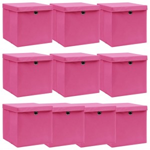 Caixas de armazenagem com tampas de tecido rosa 32x32x32 cm D