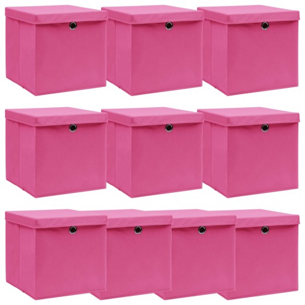 Cajas de almacenaje con tapas 4 unidades tela rosa 32x32x32 cm