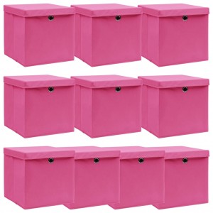 Cajas de almacenaje con tapas 10 uds tela rosa 32x32x32 cm D