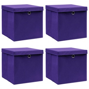 Cajas de almacenaje con tapas 4 uds tela morado 32x32x32 cm D