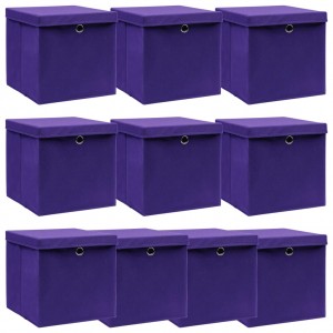 Caixas de armazenagem com tampas de tecido roxo 32 x 32 x 32 cm D