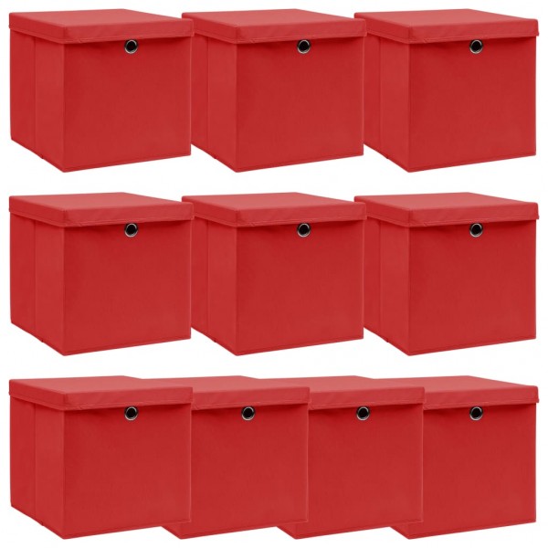 Caixas de armazenamento com tampas de tecido vermelho 32x32x32 cm D