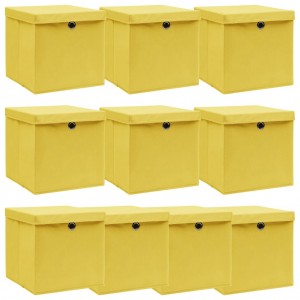 Cajas de almacenaje con tapas 10 uds tela amarillo 32x32x32 cm D