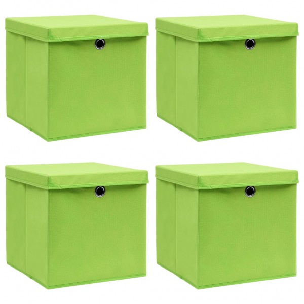 Caixas de arrumação com tampa 4 peças tecido verde 32x32x32 cm D