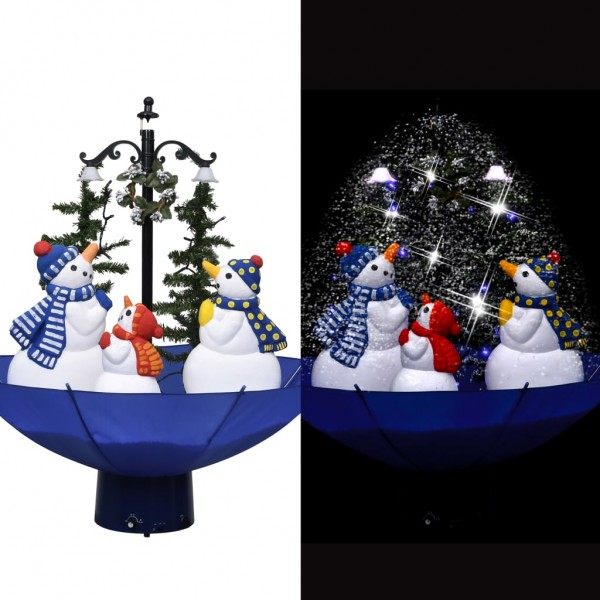 Árvore de Natal com neve com base de guarda-chuva em PVC azul 75 cm D